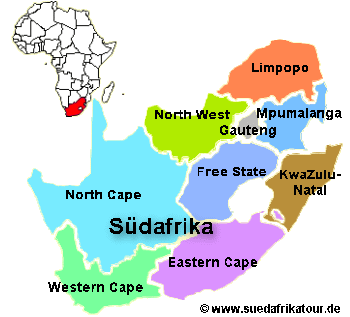 Karte der Provinzen bzw. Bundeslnder von Sdafrika