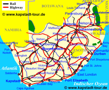 Die Hauptverkehrswege in Süadafrika
