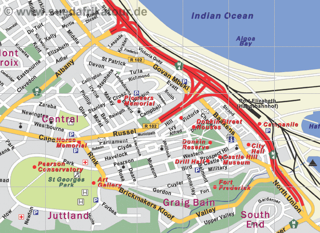 Stadtplan der Innenstadt von Port Elizabeth im Eastern Cape / Sdafrika