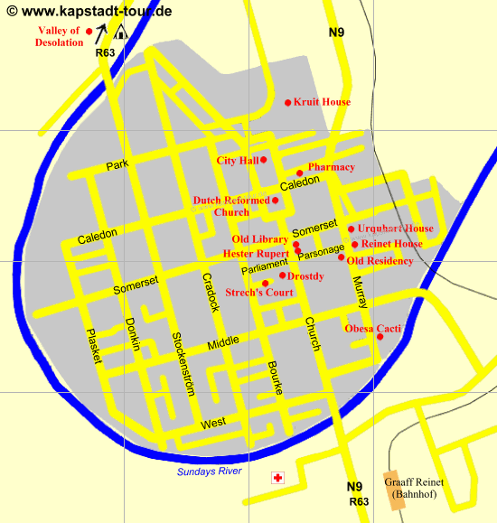 Stadtplan von Graaff-Reinet - Karte  by www.kapstadt-tour.de
